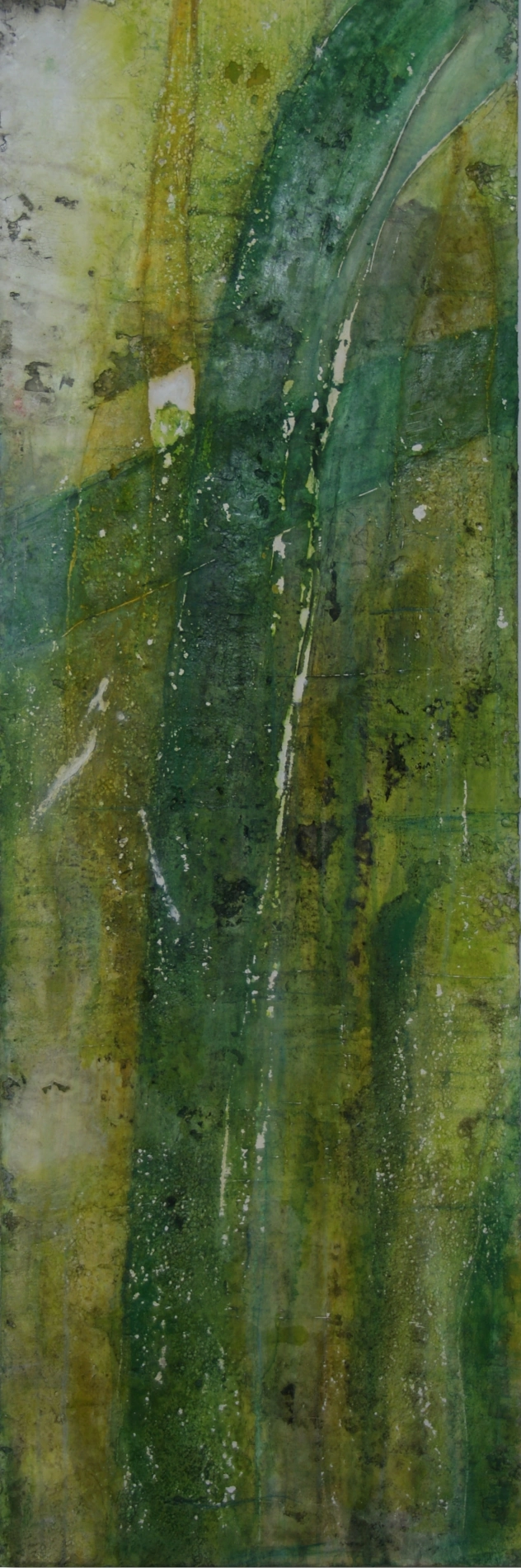 Abstrakte Malerei Duftsphäre Sattgrün – Wie die Wiese Pigment auf Aluminium 50x150 cm
